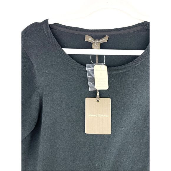 NWT Tommy Bahama Black Lightweight Silk Sweater Mini Dress With Floral Trim and - Picture 2 of 9
